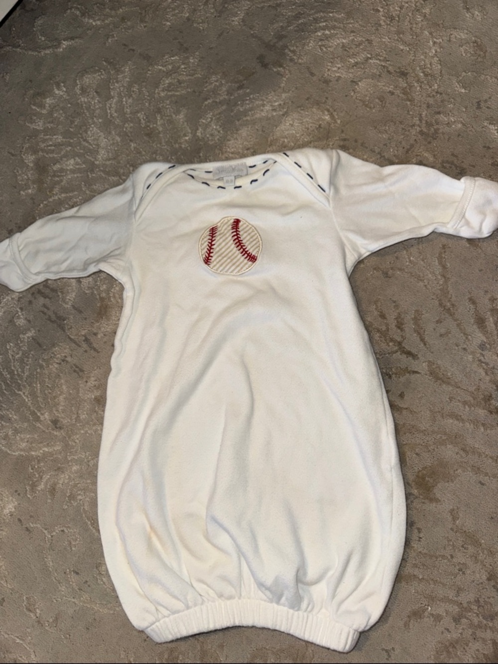 White Baby Baseball Sleep Gown - Soft Cotton Kids Pajamas